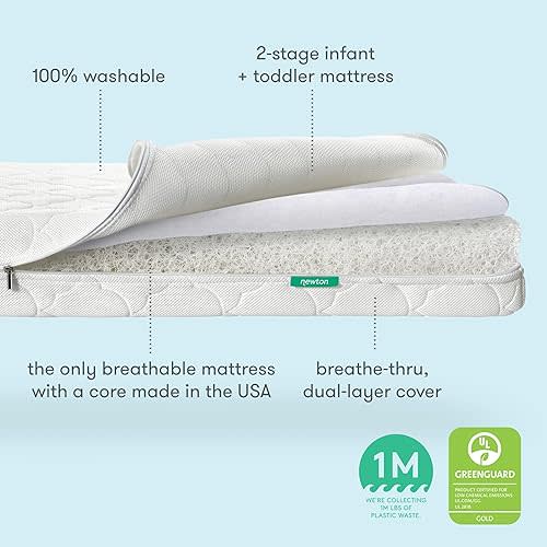 Newton Baby Crib Mattress and Toddler Bed - 100% Breathable Proven to Reduce Suffocation Risk, 100% Washable, 2-Stage, Non-Toxic Better Than Organic, Removable Cover - Deluxe 5.5" Thick- White