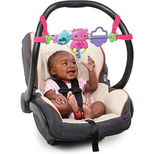 Bright Starts Busy Birdies Carrier Toy Bar Musical Take-Along Toy with Lights, Ages Newborn +, Pink