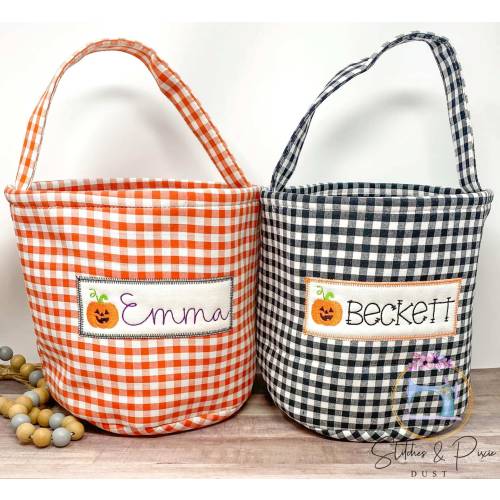 Kids Halloween Basket/Personalized Embroidered Halloween Bucket/Monogrammed Halloween/Halloween Candy Tote/Gingham Halloween Bucket