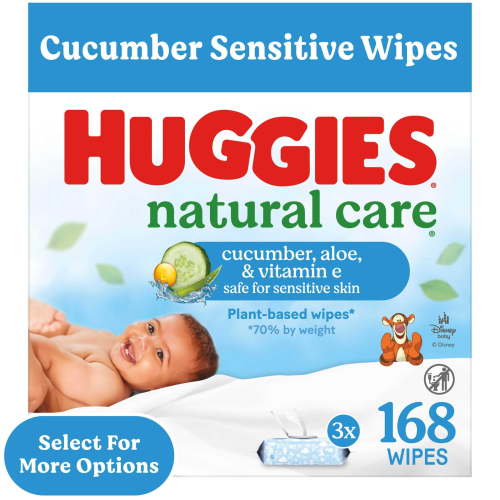 Huggies Baby Wipes with Cucumber Aloe Vitamin E, Hypoallergenic, 3 Flip-Top Packs, 168 Total