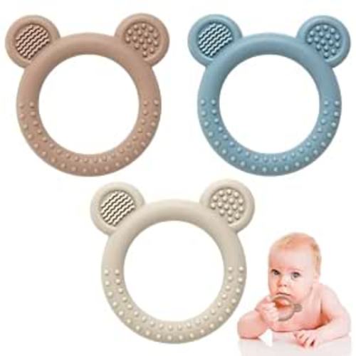Eascrozn Teething Toys 3-6 Months, 3 Pack Silicone Teethers for Babies 6-12 Months, BPA Free Soft Textured Teething Relief Soothing Sore Gums Baby Essentials
