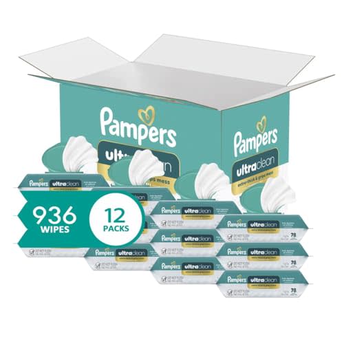 Pampers Ultra Clean Baby Wipes (Previously 'Free & Gentle'), 99% Water, Hypoallergenic, Unscented, 100% Plant Based, Plastic-Free, 936 Baby Wipes Total (12X Flip-Top Packs) [Packaging May Vary]