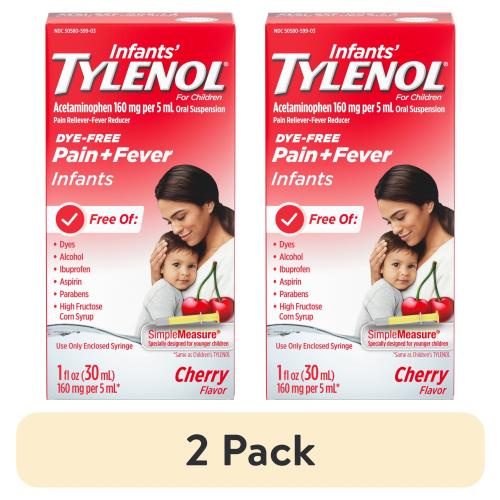 (2 pack) Infants' Tylenol Acetaminophen Medicine, Dye-Free Cherry, 1 fl. oz