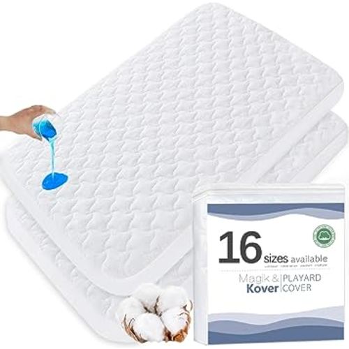 2 Pack Waterproof 4moms Pack and Play Mattress Protector Covers for 4moms Playard, 4moms Playard Pad Sheets, Fit for 4moms Breeze Plus & Go Portable Playard, Quilted Cotton Terry Surface, 28.5" x 41"