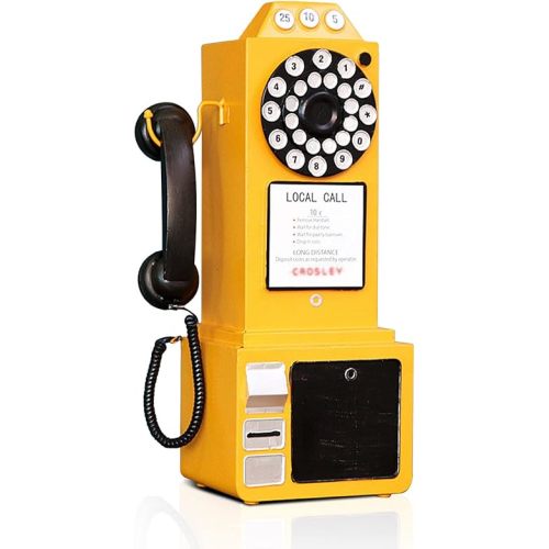 Antique Telephone - Rotary Dial Landline Phone Model Vintage Classic Phone Props Retro Wall Mounted Crafts Ornaments Cafe Bar Window Booth Decoration - 9.8''L x 6.3''W x 19.7''H, Yellow