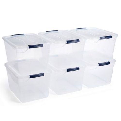 Rubbermaid Cleverstore Clear Latching Stackable Plastic Storage Tote Containers with Lids for Home and Office Organization