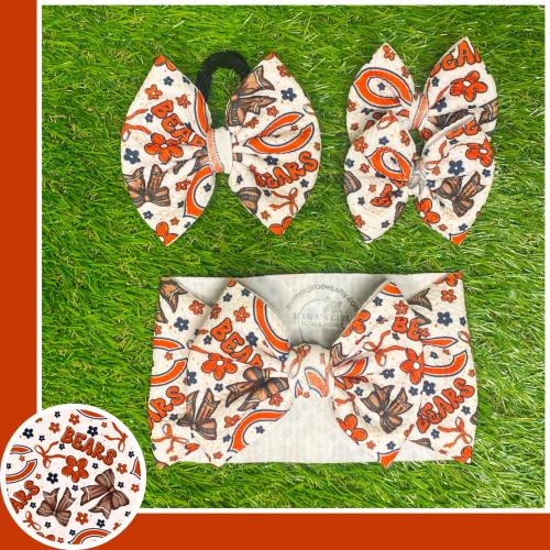 CHICAGO BEARS FOOTBALL Hair Bows Headwraps, Bow on Nylon, Clips, Piggies. Classic & Shredded. Micro Preemie. Newborn. Infant. Baby. Toddlers