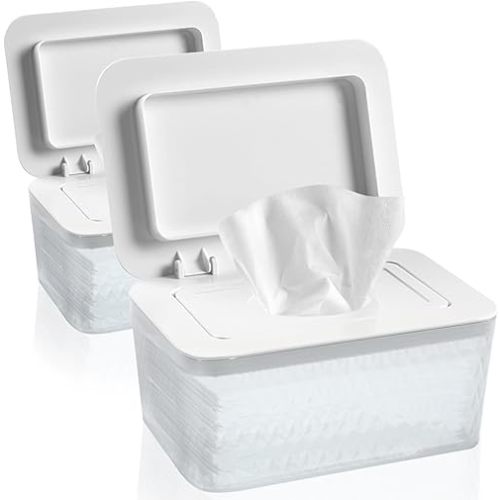 2 Pack Baby Wipes Dispenser Wipe Holder - Larger Capacity Wet Wipe Dispenser Box Wipes Container for Bathroom Keep Wipes Moist and Fresh