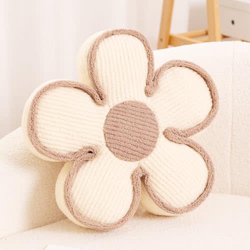 Kcvvcr Flower Pillow, Soft Flower Shaped Floor Cushion, Flower Decorative Throw Pillow, Cute Flower Seating Cushion, Flower Room Décor Plush Pillows for Sofa Couch Bed (13.7 Inch, Ivory)