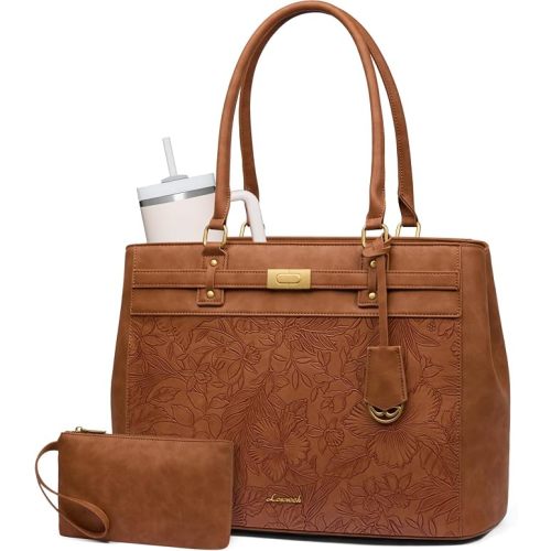 LOVEVOOK Laptop Tote Bag for Women, 15.6 Inch Waterproof Leather Work Computer Bag, Large Business Office Briefcase Shoulder Handbag Purse Gifts for Women