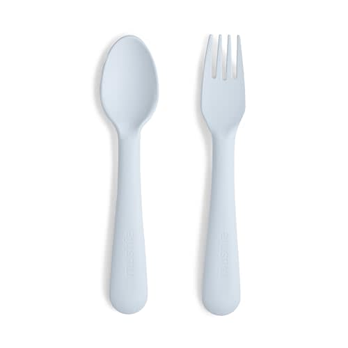 mushie Flatware Fork and Spoon Set For Kids | Made in Denmark (Powder Blue)