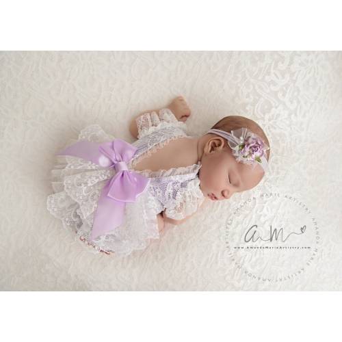 Lace newborn romper, Newborn lavender romper, Newborn lace romper set, Newborn photo props, Newborn photo outfit, Newborn girl lace romper.