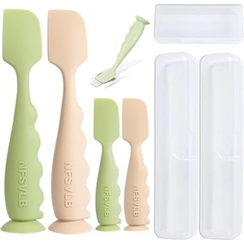 Diaper Cream Spatula with Case,2 Large 2 Mini Butt Paste Spatula with 3 Travel Case,Soft Baby Butt spatula Diaper Cream Applicator diaper Rash spatula Bum spatulas Brush (Green-White)