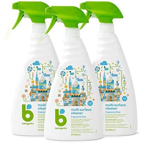 Babyganics Multi Surface Cleaner, Fragrance Free, 32oz Spray Bottle (Pack of 3)