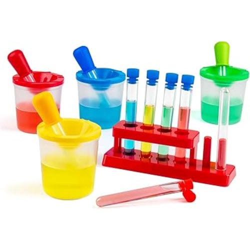 Color Science Test Tubes, Droppers for Kids, Plastic Test Tubes with Caps, Lab Tubes Science Experiments for Kids Age 4 5 6 7 8, Science Supplies Test Tube Holder for Little Scientist