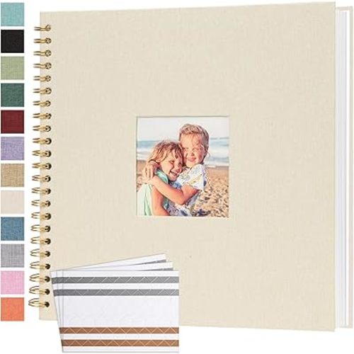 Scrapbook Photo Album 12x12 Inches 80 Pages Hardcover Kraft Paper Linen Cover Scrap Book Memory Book DIY Scrapbook Albums for Wedding Baby Boyfriend Travel Anniversary Family, Beige