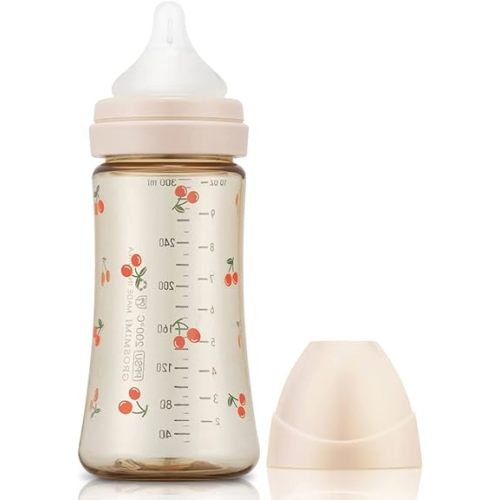 Grosmimi PPSU Baby Bottle, BPA Free (10oz Cherry_Rose Gold)