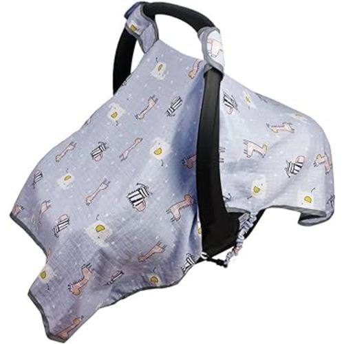 ICOPUCA Car seat Covers for Babies, kick-proof carseat cover girls/boy, carseat canopy of light weight Muslin, breathable, fit Summer/autumn/spring, animal giraffe/zebra/elephant;