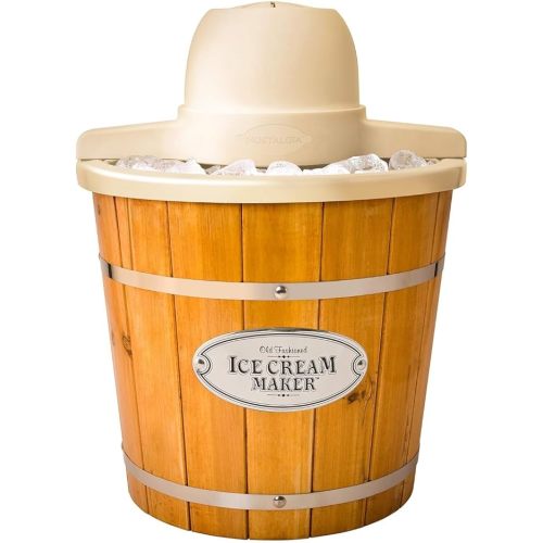 Nostalgia Electric Ice Cream Maker - Old Fashioned Soft Serve Ice Cream Machine Makes Frozen Yogurt or Gelato in Minutes - Fun Kitchen Appliance - Vintage Wooden Style - Light Wood - 4 Quart - 4 Qt