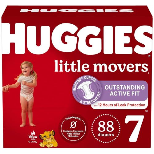 Huggies Size 7 Diapers, Little Movers Baby Diapers, Size 7 (41+ lbs), 88 Count (2 Packs of 44), Packaging May Vary