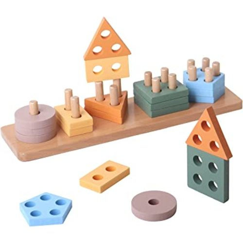 BESTAMTOY Montessori Toys for 1 Year Old |Toddlers Wooden Sorting and Stacking Toys for Baby Boys and Girls -|Shape Sorter and Color Stacker Preschool Kids Wood Gifts