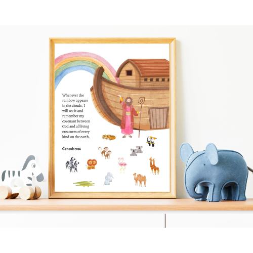 Noah’s Ark Nursery Wall Art | Nursery Bible Print | Christian Bible Art | Kids Bible Verse Wall Art | Sunday School | Jesus Print Watercolor