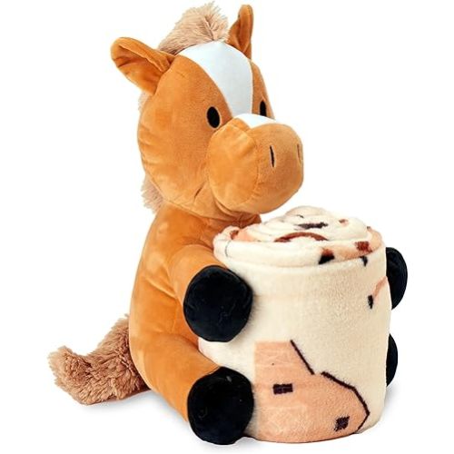 ROLLEE POLLEE Northwest Farm Horses Hugger Pillow & Silk Touch Throw Blanket Set – Soft Plush Horse Character Pillow with Cozy 40" x 50" Blanket – Ideal Gift for Toddlers, Kids, and Travel