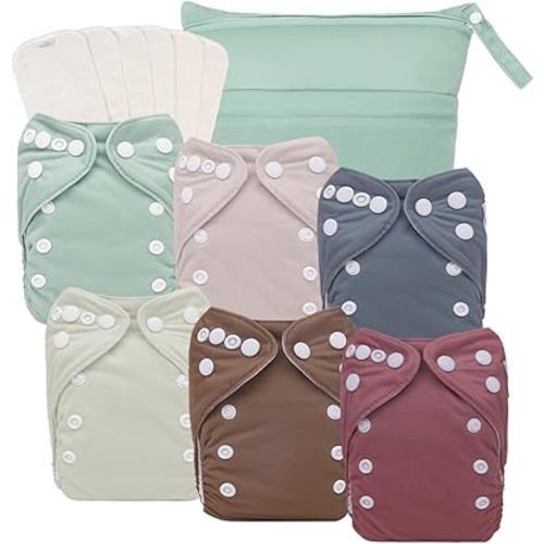 babygoal Newborn Cloth Diapers Pack of 13 for 5-12lbs Preemie Girl, Cloth Diaper Covers 6 Pack with 6pcs Inserts and Wet Bag, Reusable Washable & Waterproof 6SFN52-SMB-B