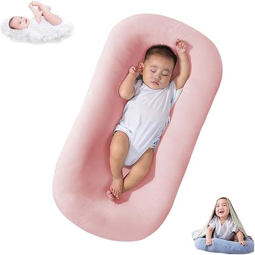 Tumbona para bebé, tumbona para bebé de 0 a 24 meses, tumbona para recién nacido, almohada suave y transpirable para bebés (rosa claro)