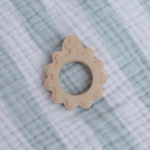Baby's First Rosary Natural Rubber Teether in Dusty Pink – Shining Light Dolls