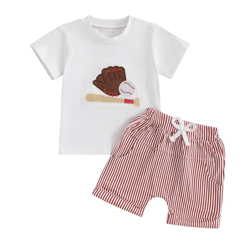Licupiee Toddler Baby Boys Baseball Outfits Embroidery Short Sleeve T Shirts and Plaid Shorts Set 2Pcs Summer Clothes Sets