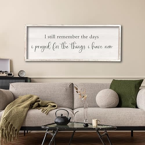 I Still Remember the Days I Prayed Sign 32" x 12" Large Living Room Wall Decor Wooden Vintage Framed Plaque Country Bedroom Hanging Home Farmhouse Inspirational I Prayed Wall Art (White)