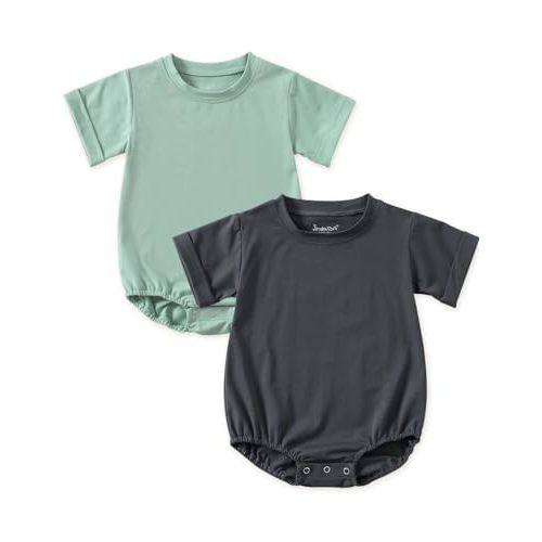 Jimonda Baby Bubble Romper Boy Girl Solid Color T-Shirt Outfits Short Sleeve Bodysuit Organic Cotton 2Pcs