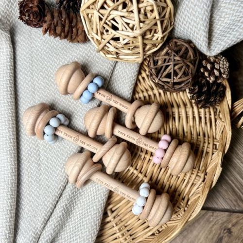 Engraved Wooden Baby Rattle