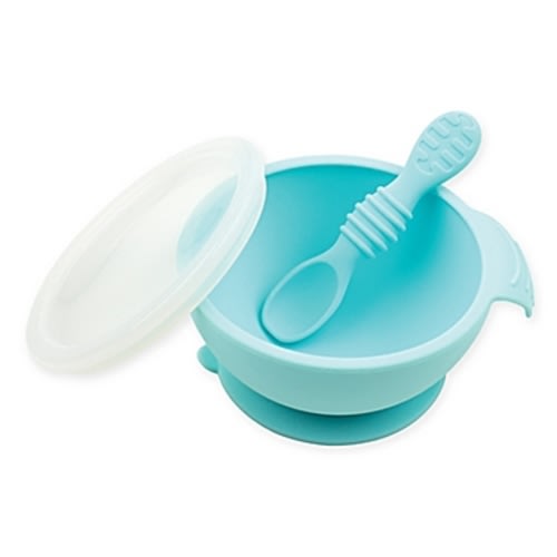 Bumkins® Silicone First Feeding Set with Lid & Spoon in - Blue