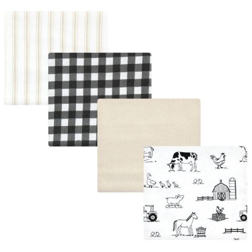 Hudson Baby Unisex Cotton Flannel Receiving Blankets, Neutral Farm, One Size
