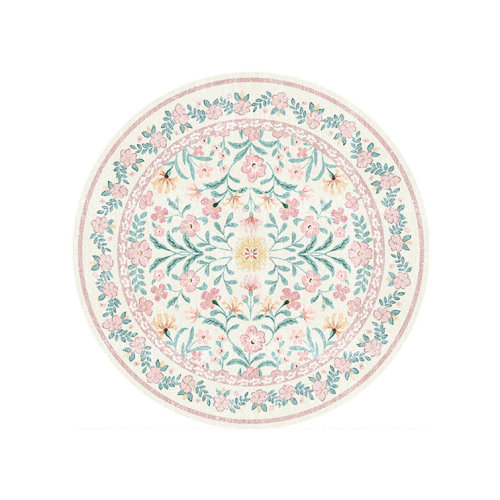 Machine-washable pink carpet Round bohemian floral rug