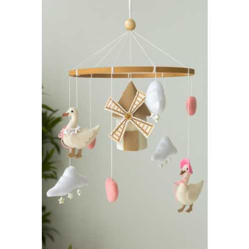 Girl Goose mobile for nursery, pink crib mobile, farm nursery decor, realistic felt toy,  ceiling mobile, baby shower, new mom gift .