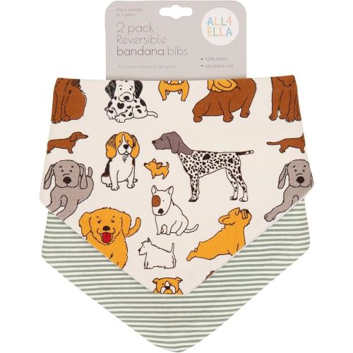 Reversible Bandana and Teether Bibs for Baby Boys & Girls - 100% Cotton Bibs Absorbent, Durable and Easy to Clean - Bandana Bibs 4 Designs-(2 Bib Pack) - Dog Breeds