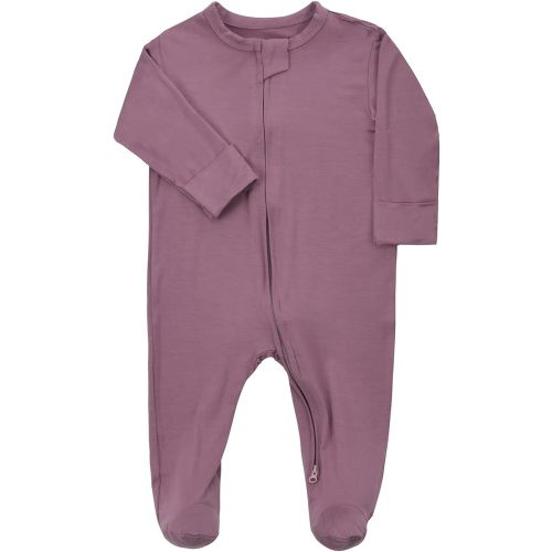 Aablexema Baby Footie Pajamas Zipper - Rayon from Bamboo Infant Footed Pjs with Mittens Sleepwear Jammies - Red  purple - 3-6 Months