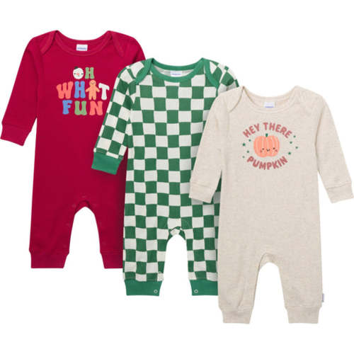 3-Pack Baby Neutral What Fun Pumpkin Lap Shoulder Rompers