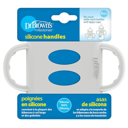 Dr. Brown's Wide-Neck Baby Bottle Handles, 100% Silicone, Easy Grip Removable Handles for Bottle to Sippy Cup Transition, Gray, 4m+