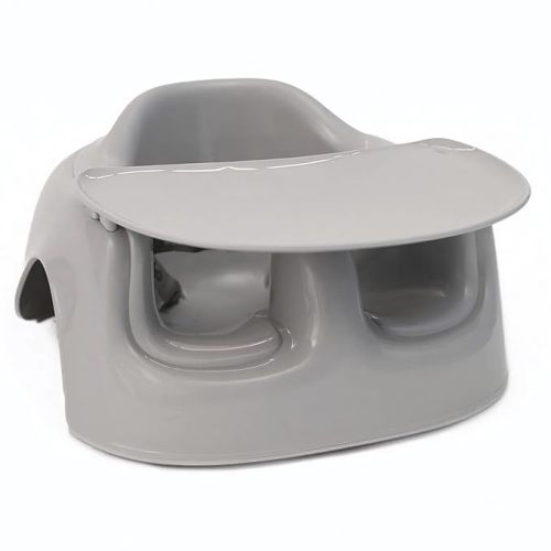 Bumbo Plastic Floor Seat Lite & Tray Combo for Babies 3 to 12 Months, Breige - Lightweight Portable Baby Chair with Large Legroom and 3-Point Harness for Feeding and Play