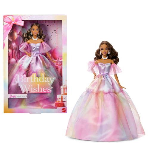 Barbie Signature Birthday Wishes Fashion Doll in Dress with Pastel Rainbow Effect, Collectible Gift