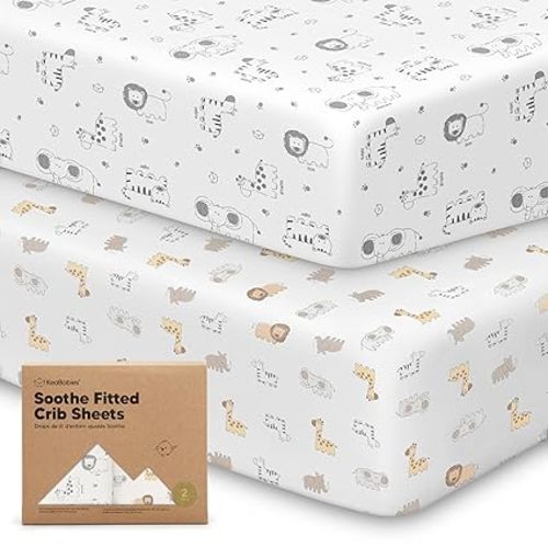 KeaBabies 2-Pack Organic Crib Sheets for Boys, Girls - Fitted Crib Mattress Sheet Neutral, Breathable Jersey Cotton Cover for Baby Bed, Toddler Mattress, Soft & Cute Prints (KeaSafari)
