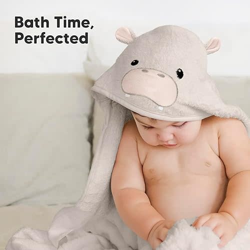 KeaBabies Baby Hooded Towel - Viscose Derived from Bamboo Baby Towel, Toddler Bath Towel, Infant Towels, Large Hooded Towel, Organic Baby Towels with Hood for Girls, Babies, Newborn Boys (Hippo)