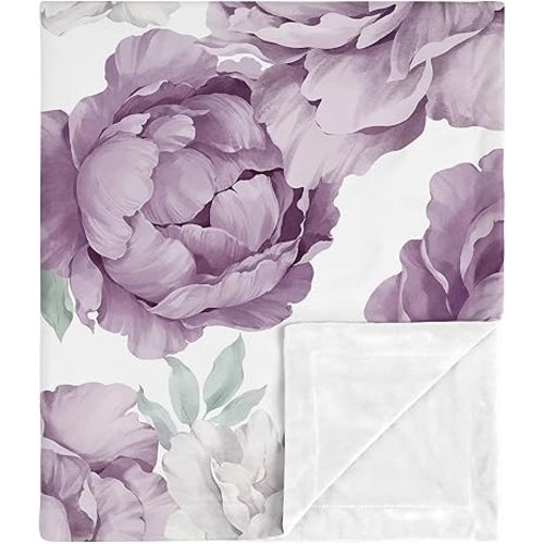 Sweet Jojo Designs Lavender Purple Boho Shabby Chic Floral Girl Soft Baby Blanket Receiving Security Stroller Swaddle Toddler Newborn Infant Kids Travel Warm Minky Ivory Bohemian Vintage Watercolor