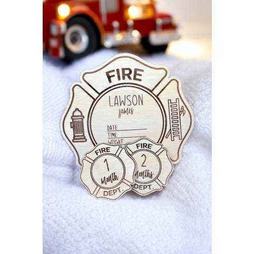 Personalized Fire Fighter Badge Baby Milestone Name Sign, Baby Gift, Baby Shower Gift, Fire Fighter, First Responder Baby, Milestone Sign