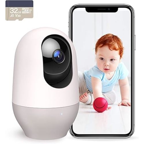 nooie Baby Monitor with SD Card,Baby Monitor with Camera 360 Camera, WiFi Baby Cam with Phone App, AI MotionTracking and Sound Detection,1080P Night Vision Two-Way Audio