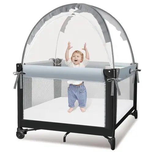 Crib Tent - Crib Net to Keep Baby in, Stop Baby from Climbing Out of Crib, Pop Up Crib Tent with Durable Breathable Net Double Zipper Strong Rods Installation Convenience